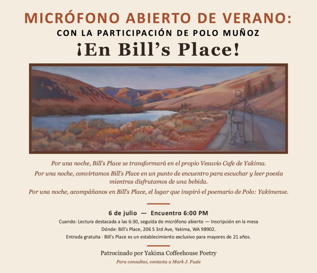 Summer Open Mic at Bill's Place, Featuring Polo Munoz. July 6, 2026 at 6:00pm